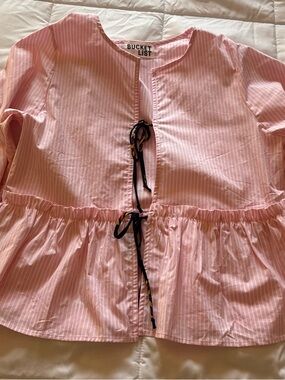 BUCKETLIST Pink Striped Peplum Tie-Front Top